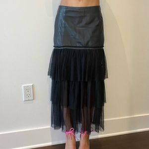 CLE Genuine Leather and Lace Black midi Skirt size 38 FR (US Small)